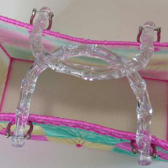 Raffia Ribbon Plastic Canvas Tote Bag With Handles Spring/Summer Floral Design - Picture 7 of 10